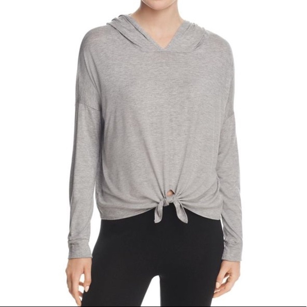 Women's Light Gray Tie-Front Hoodie Top